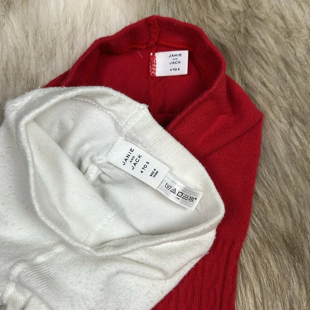Size 4-5 Janie and Jack Red and White Tights with Bow detail Set